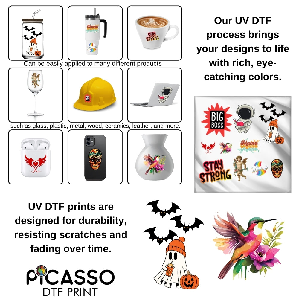 UV DTF Sticker Transfers by Size