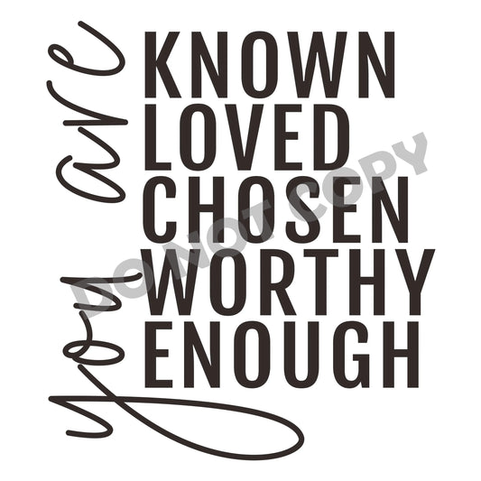 You Are Known Loved Chosen Worthy Enough -DTF Transfer - Picasso Print