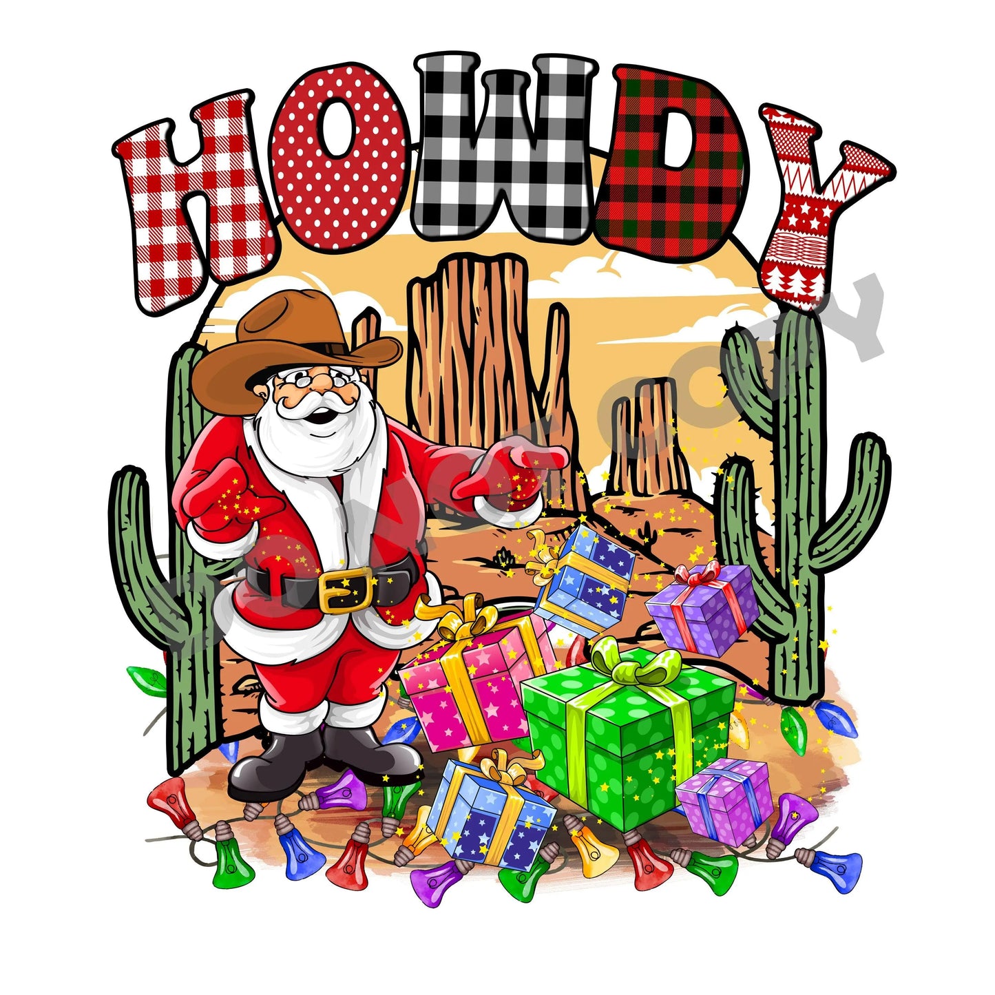 Christmas Howdy Santa -DTF Transfer - Picasso Print