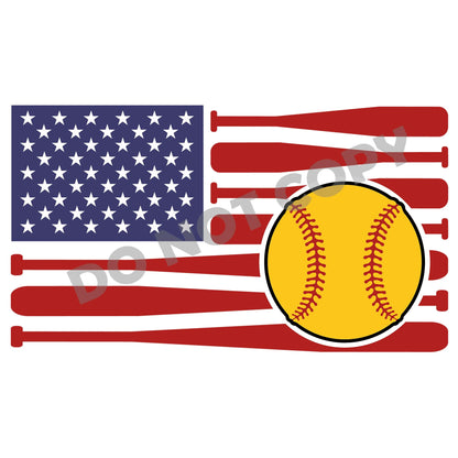 Softball American Flag - DTF Transfer - Picasso Print