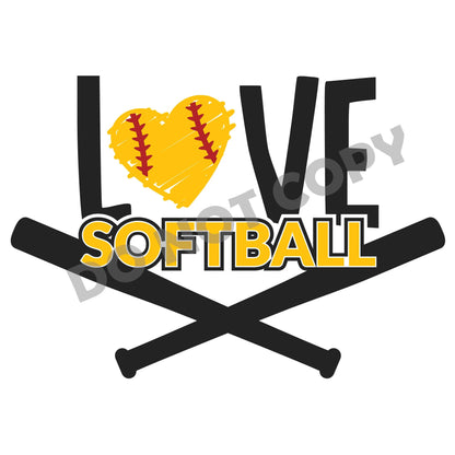 Love Softball Heart - DFT Transfer - Picasso Print