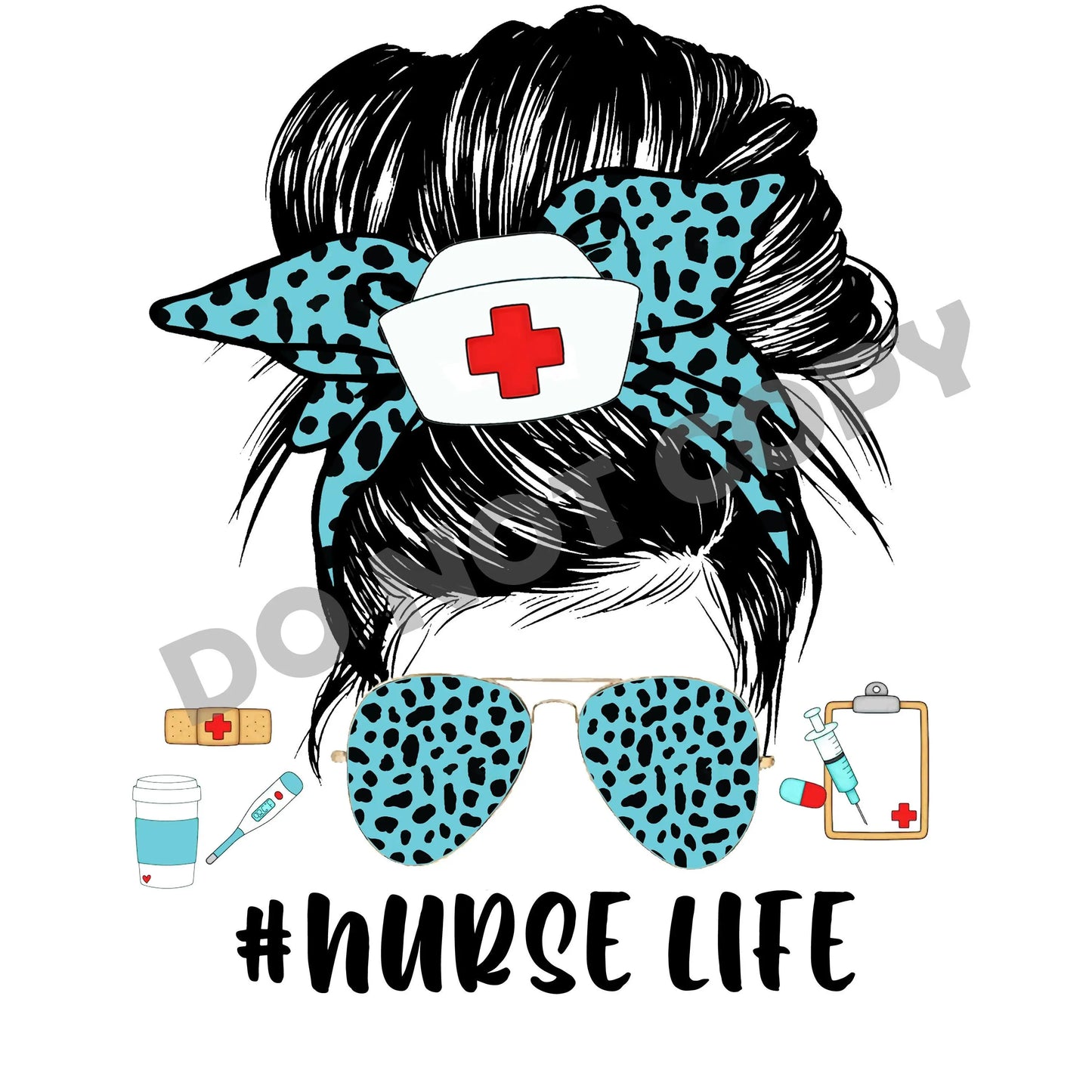 Nurse Life Blue Leopard - DTF Transfer - Picasso Print