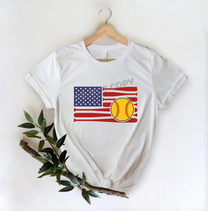 Softball American Flag - DTF Transfer - Picasso Print